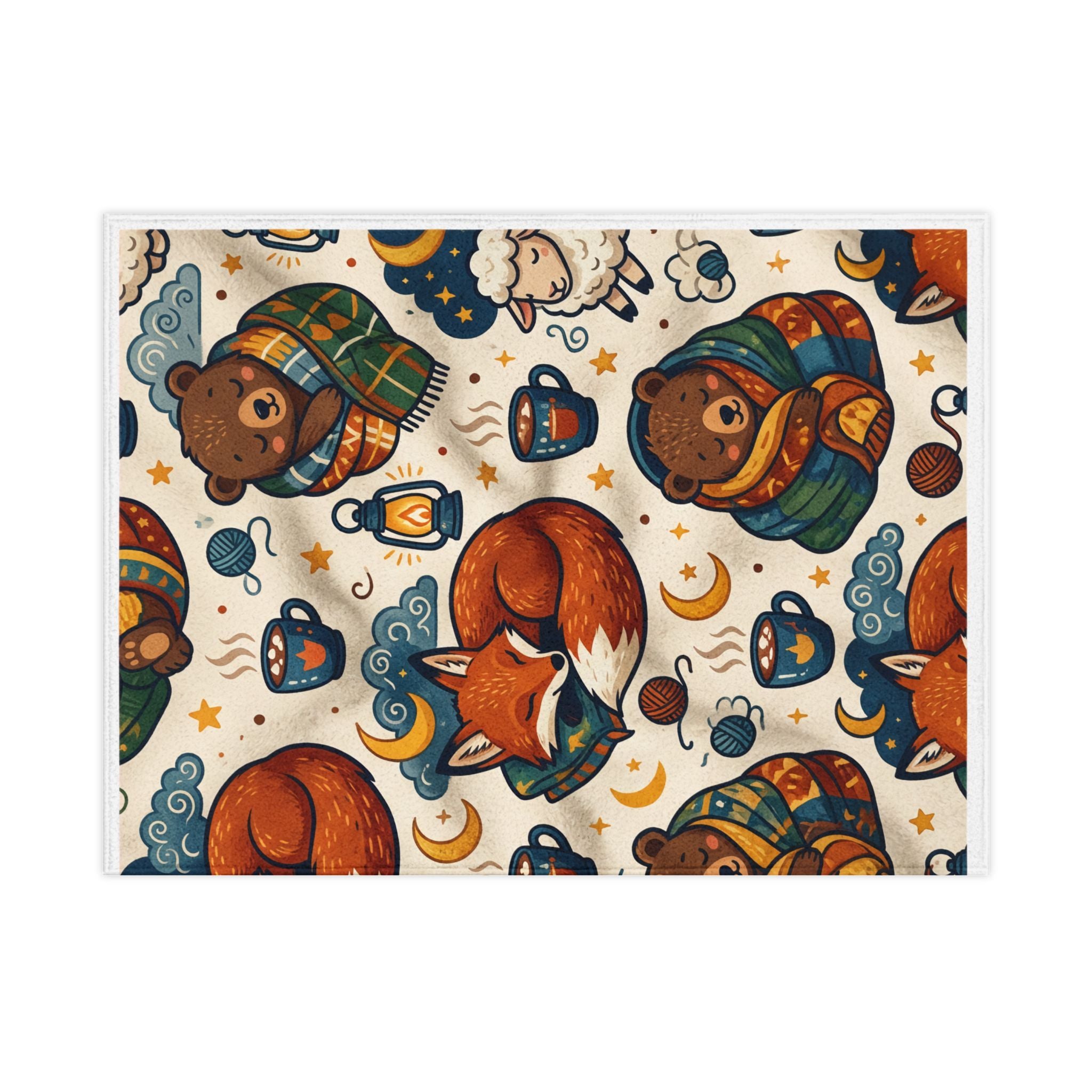 Cozy Woodland Toddler Blanket – Fox & Bear Sleepy Night Nursery Throw