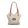 Boho Straw Shoulder Bag – Woven Beach Tote with Leather Straps