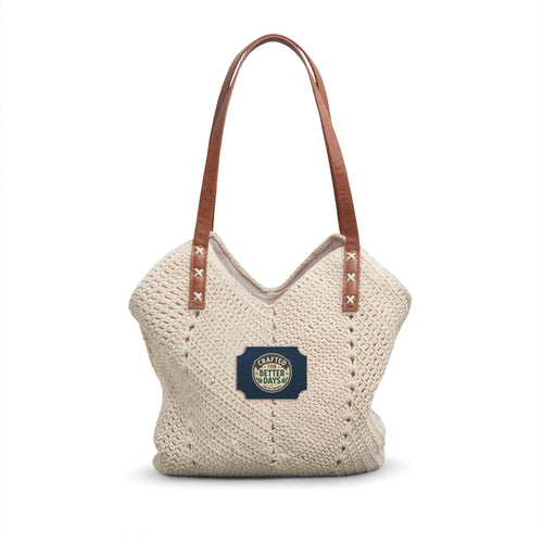 Boho Straw Shoulder Bag – Woven Beach Tote with Leather Straps