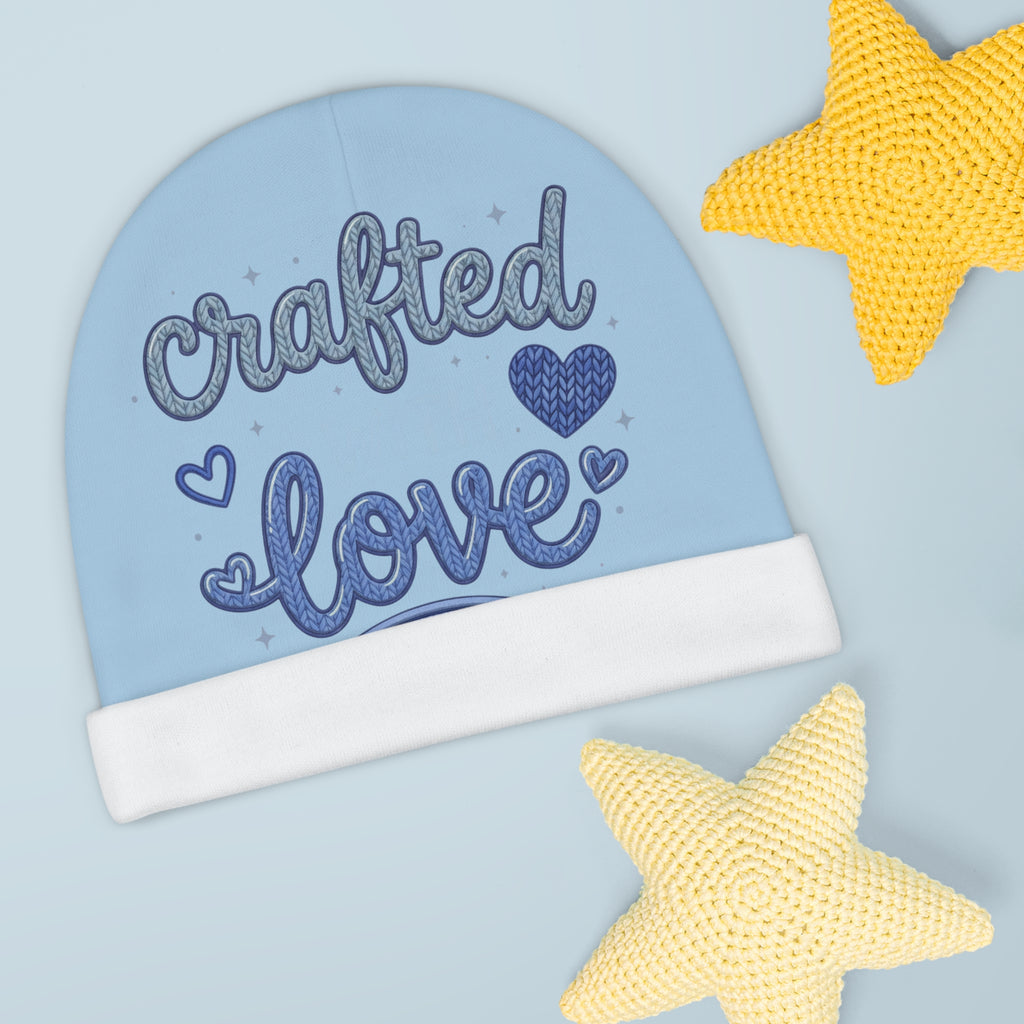 Baby Beanie - "Crafted Love" Blue Knit Newborn Hat