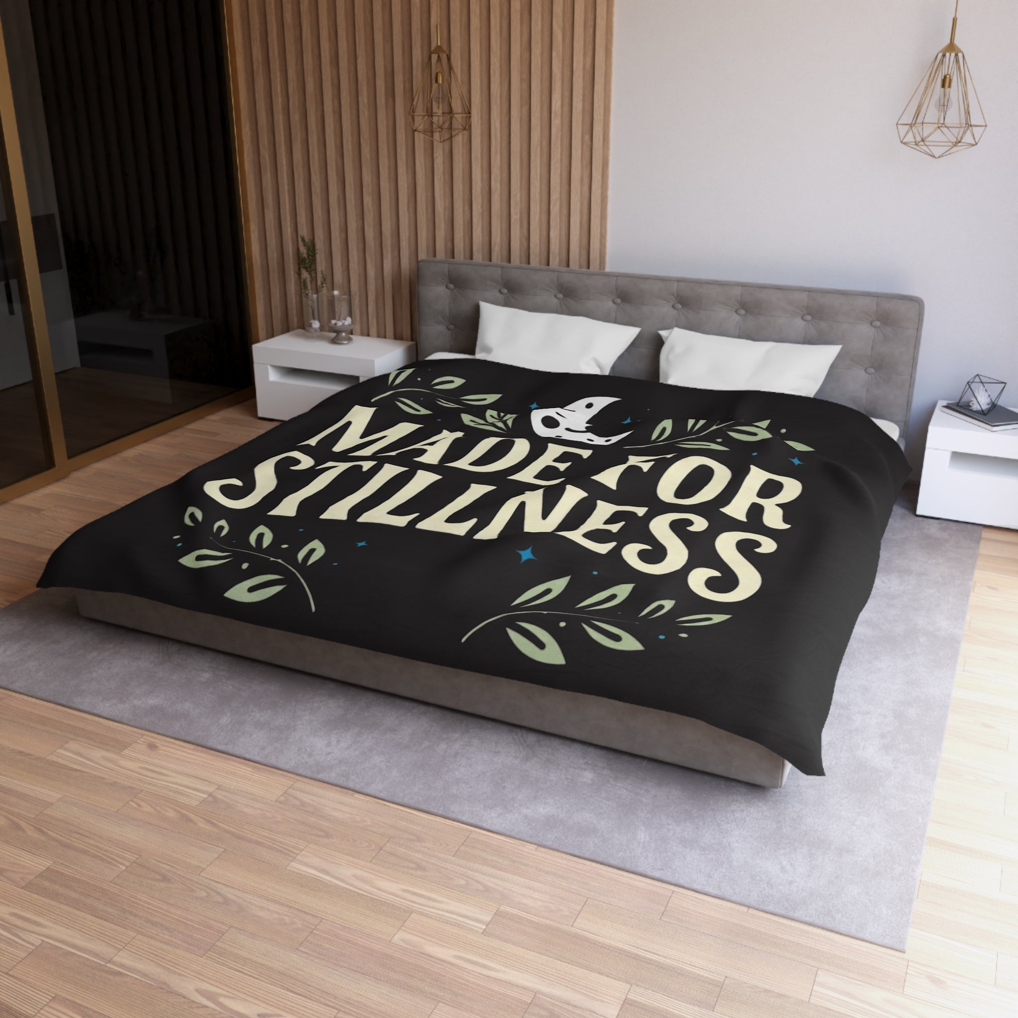 Made for Stillness Microfiber Duvet Cover — Calm Moon & Leaf Bedroom Decor
