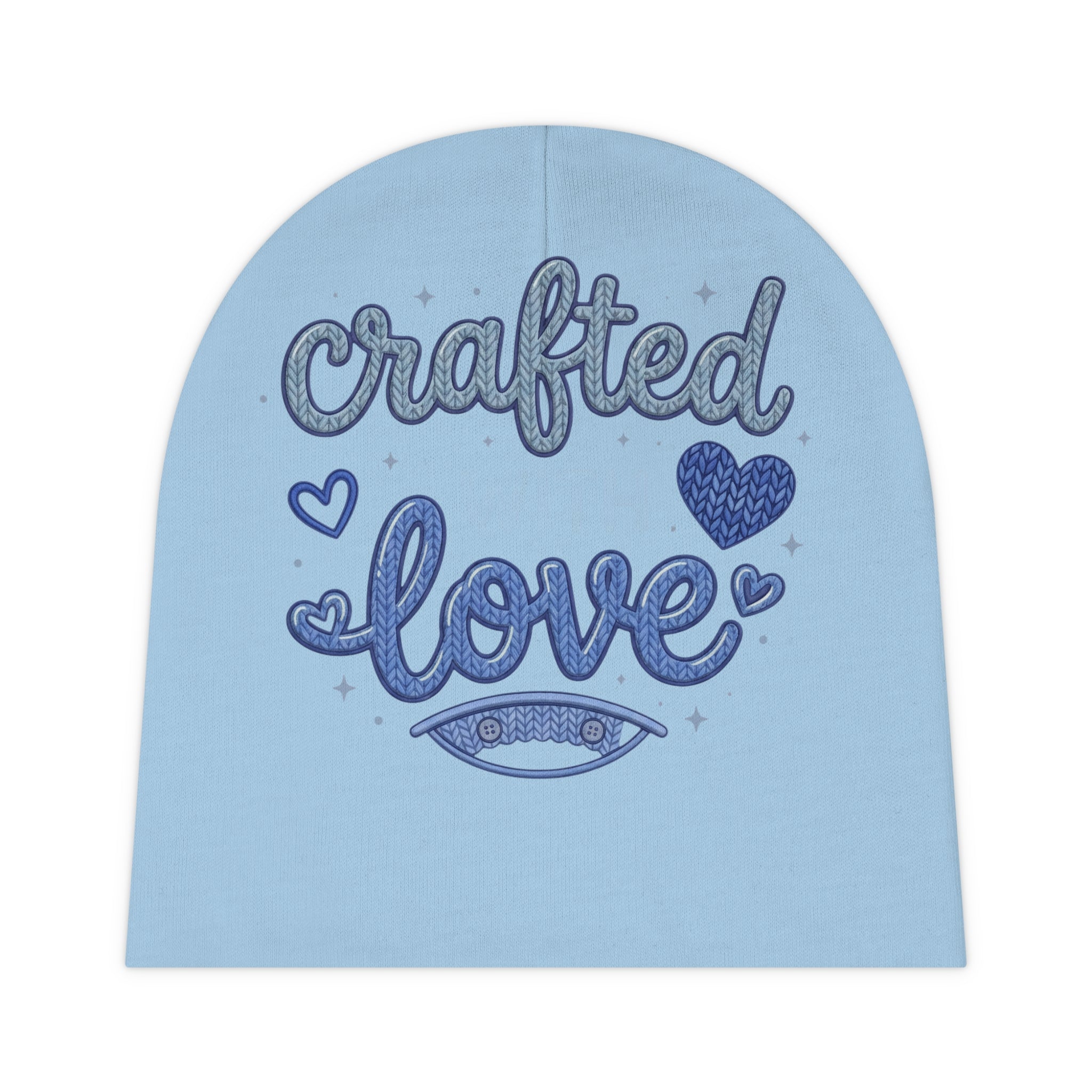 Baby Beanie - "Crafted Love" Blue Knit Newborn Hat