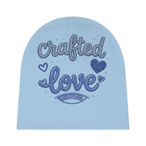 Baby Beanie - "Crafted Love" Blue Knit Newborn Hat