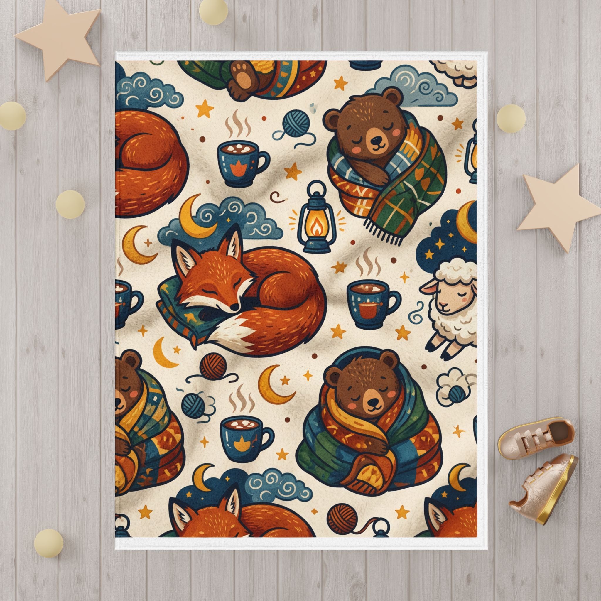 Cozy Woodland Toddler Blanket – Fox & Bear Sleepy Night Nursery Throw