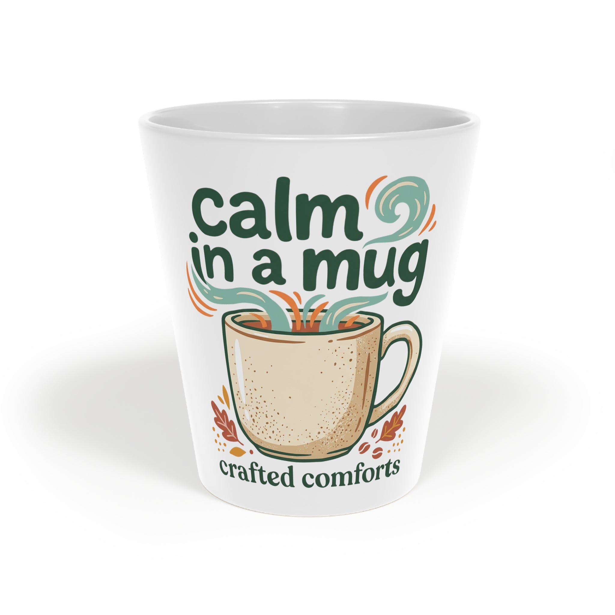 Calm in a Mug Latte Mug – Cozy 12oz Coffee Cup, "Calm in a Mug" Crafted Comforts Design