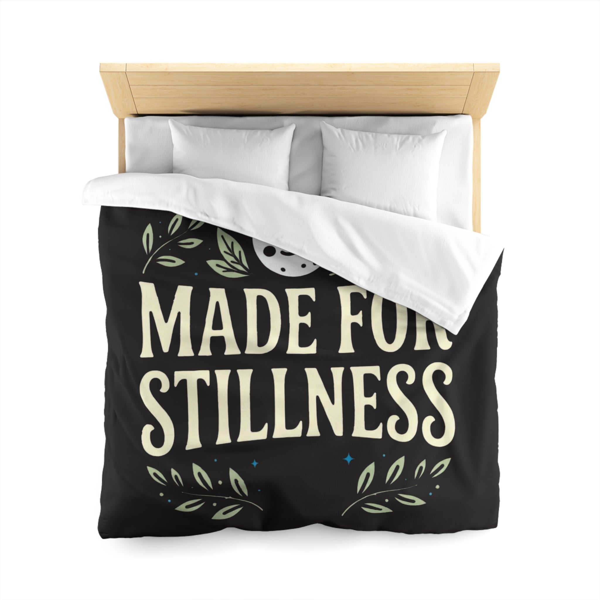 Made for Stillness Microfiber Duvet Cover — Calm Moon & Leaf Bedroom Decor