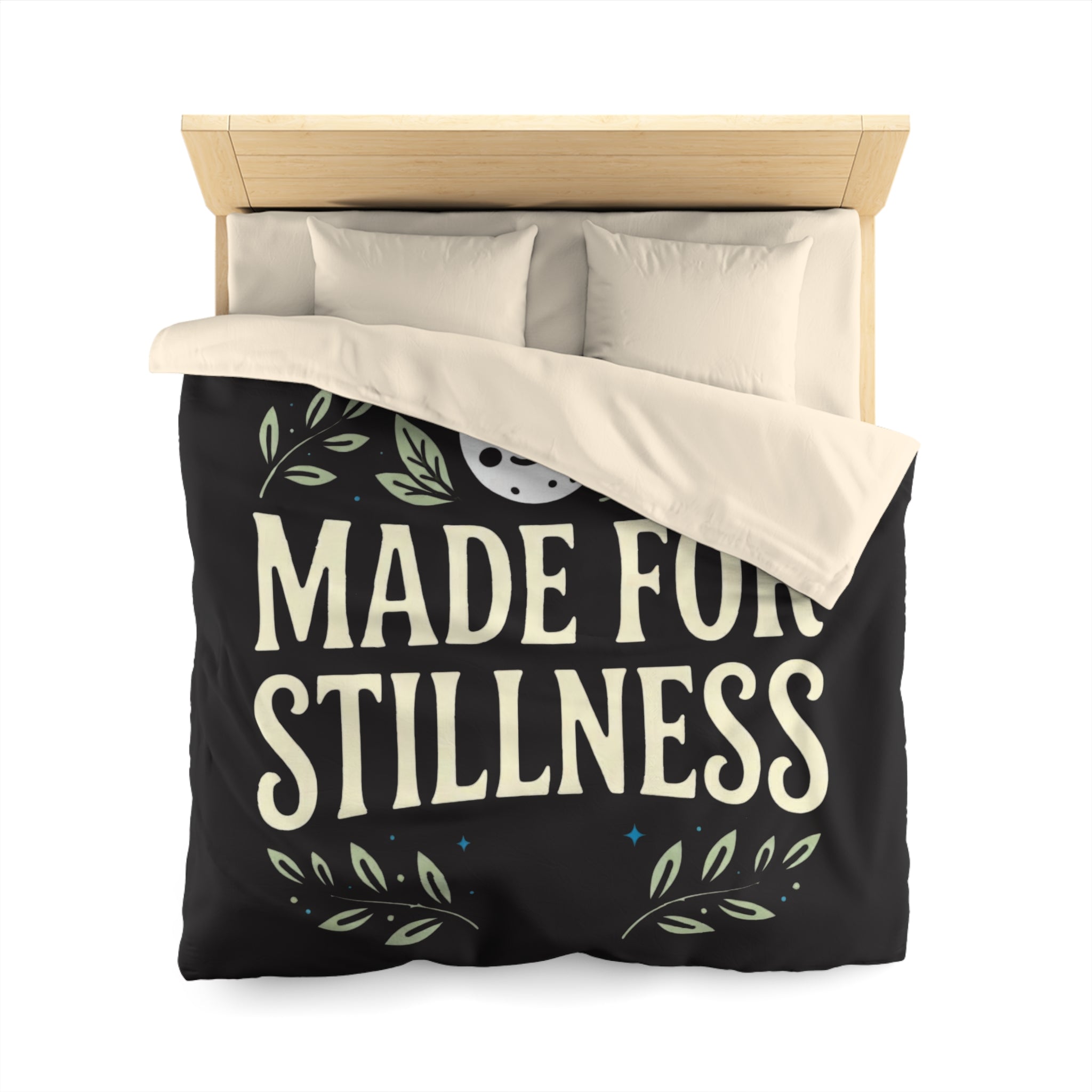 Made for Stillness Microfiber Duvet Cover — Calm Moon & Leaf Bedroom Decor
